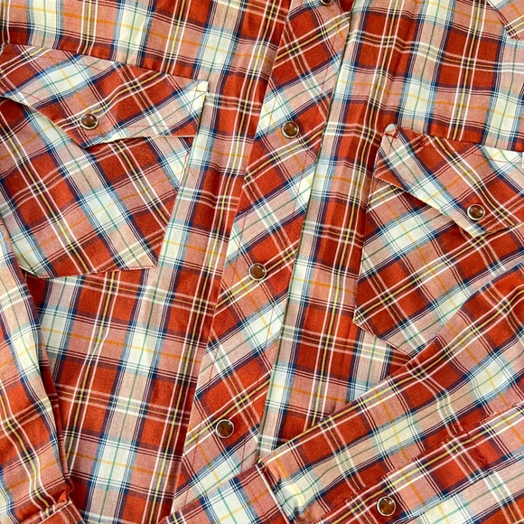 Genuine Roebuck Large Clay Red Plaid Pearl Snap Long Sleeve Shirt - Picture 6 of 7